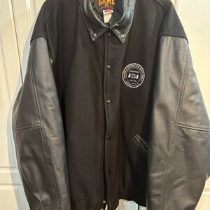 The Game Black Varsity Jacket with Leather Sleeves